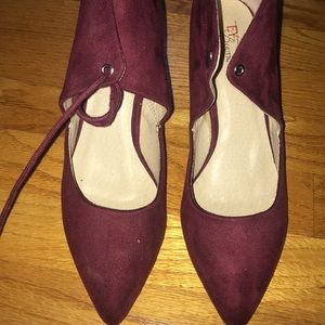 Burgundy faux suede heel